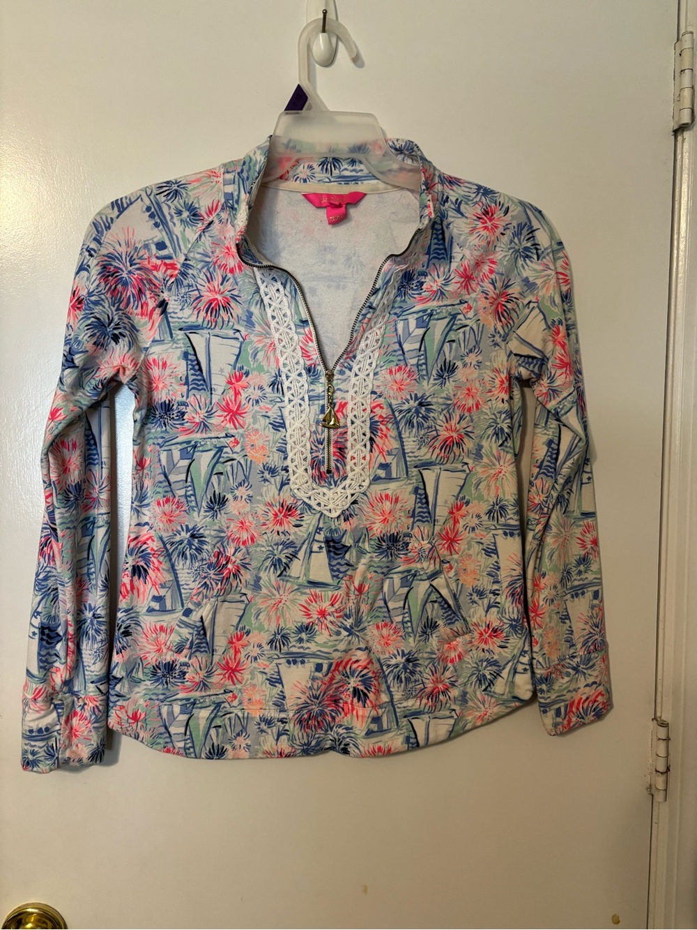 Lilly Pulitzer Pink Blue Floral Pullover